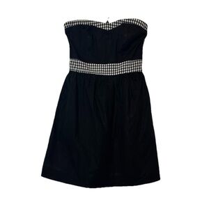 90’s Emmelee Strapless Black & Gingham A-Line Dress Y2K Vtg Rockabilly Preppy -S